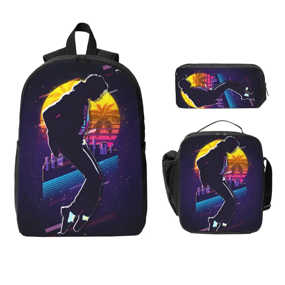 MJ 3pecs/set Backpack for Student High School Daypack Lunch bag Pencil Case