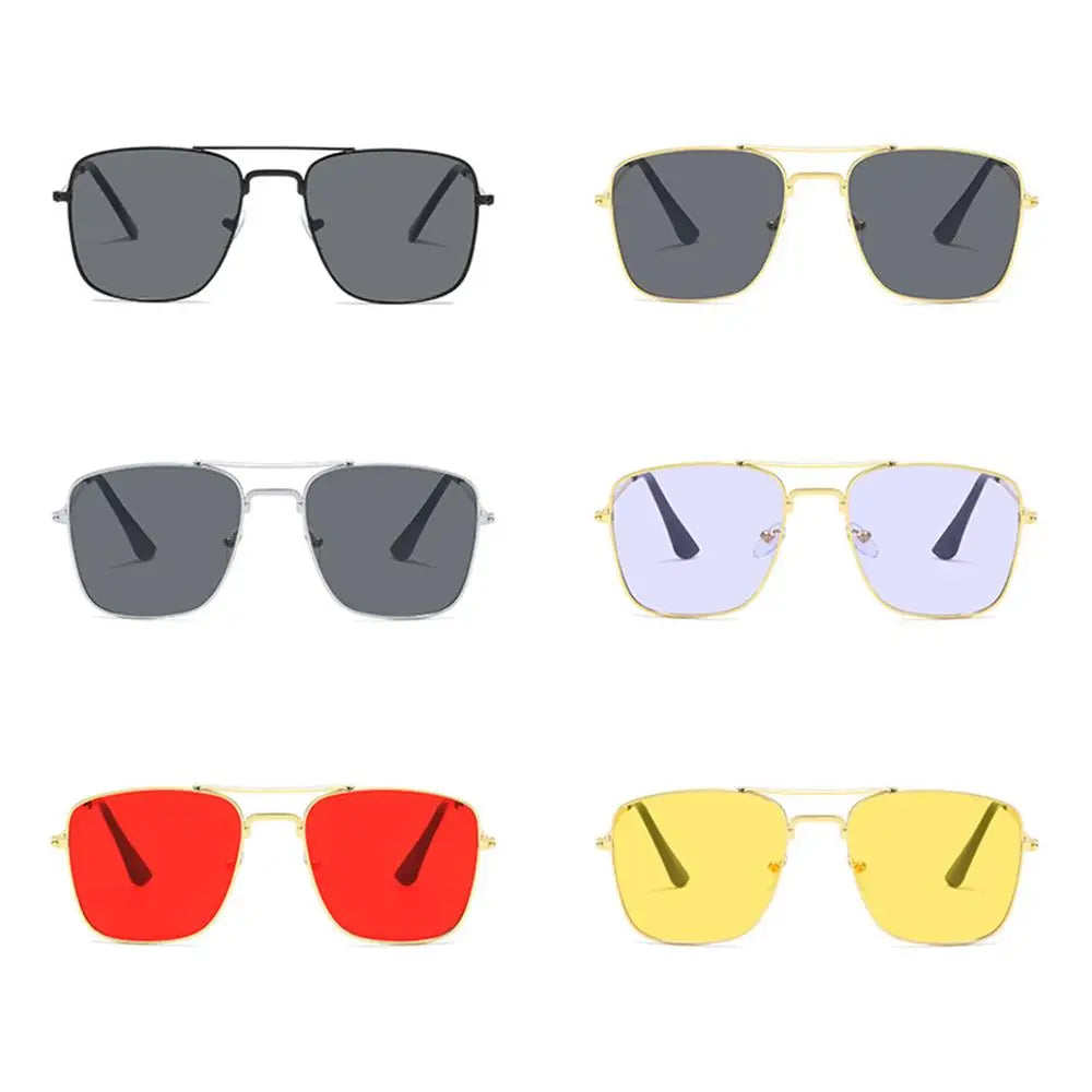 1 Pcs Trendy Metal Double Bridge Fishing Sunglasses Colored UV400 Ocean Lens Shades Square Metal Sunglasses for Men & Women