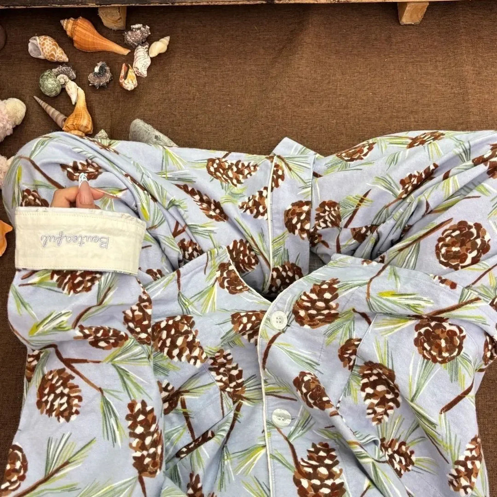 Women's Pajamas Set Cute Cartoon Print Sleepwear Elegant Top&pants 2Pcs Soft Cotton Pyjama Pour Femme Nightwear Loungewear