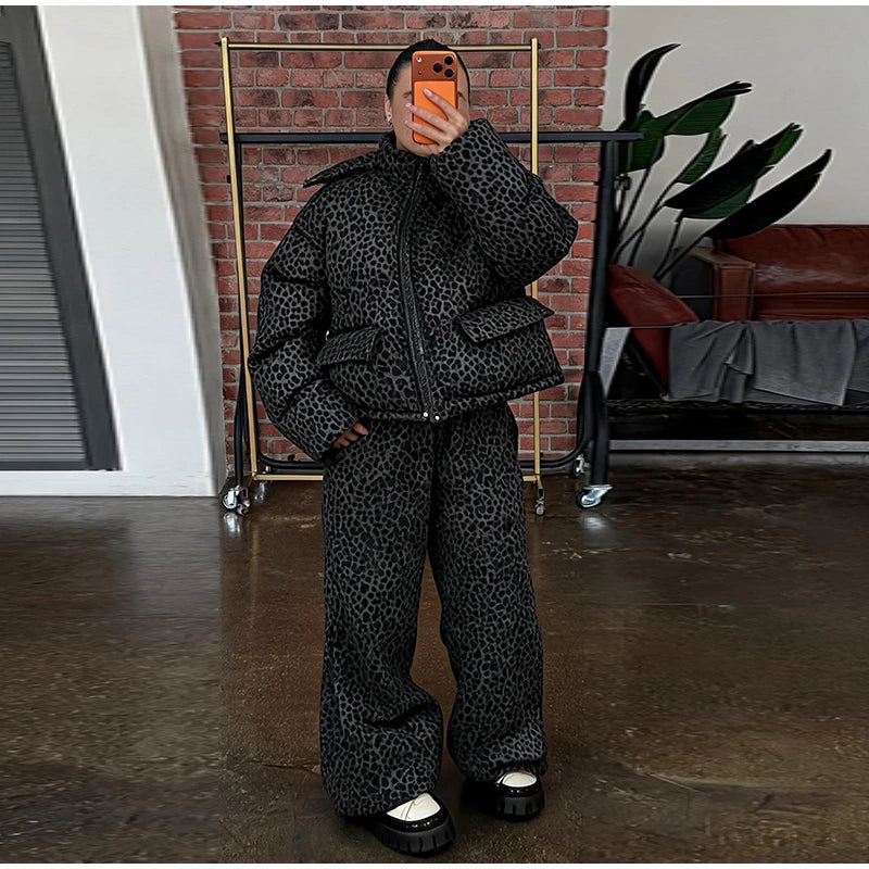 Street Striped Women's Cotton Coat Trouser Suits Hooded Zippers  Autumn Winter Thicken Lady Set 2026 Chic Female Outfits