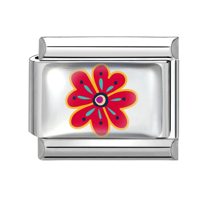 2025 Women's Fashion Colorful Flowers Sunflower Tulip Orchid Daisy Italian Charms Fit 9mm Stainless Steel Bracelet DIY Jewelry