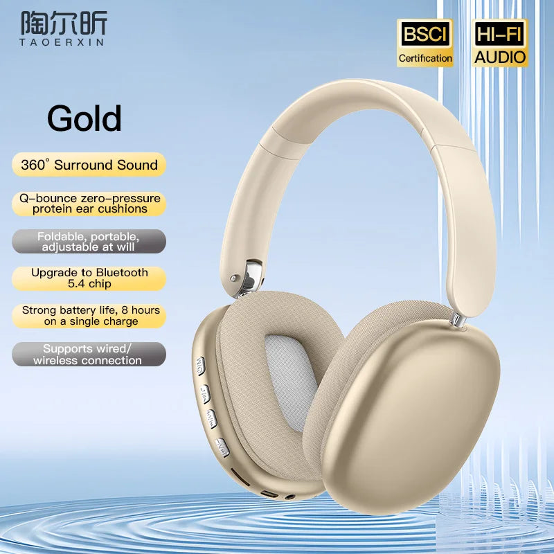 Bluetooth Headphones Over Ear Wireless Headset HiFi Music Gaming Comfortable Mic for iPhone Android PC Travel Sports Gift Unisex