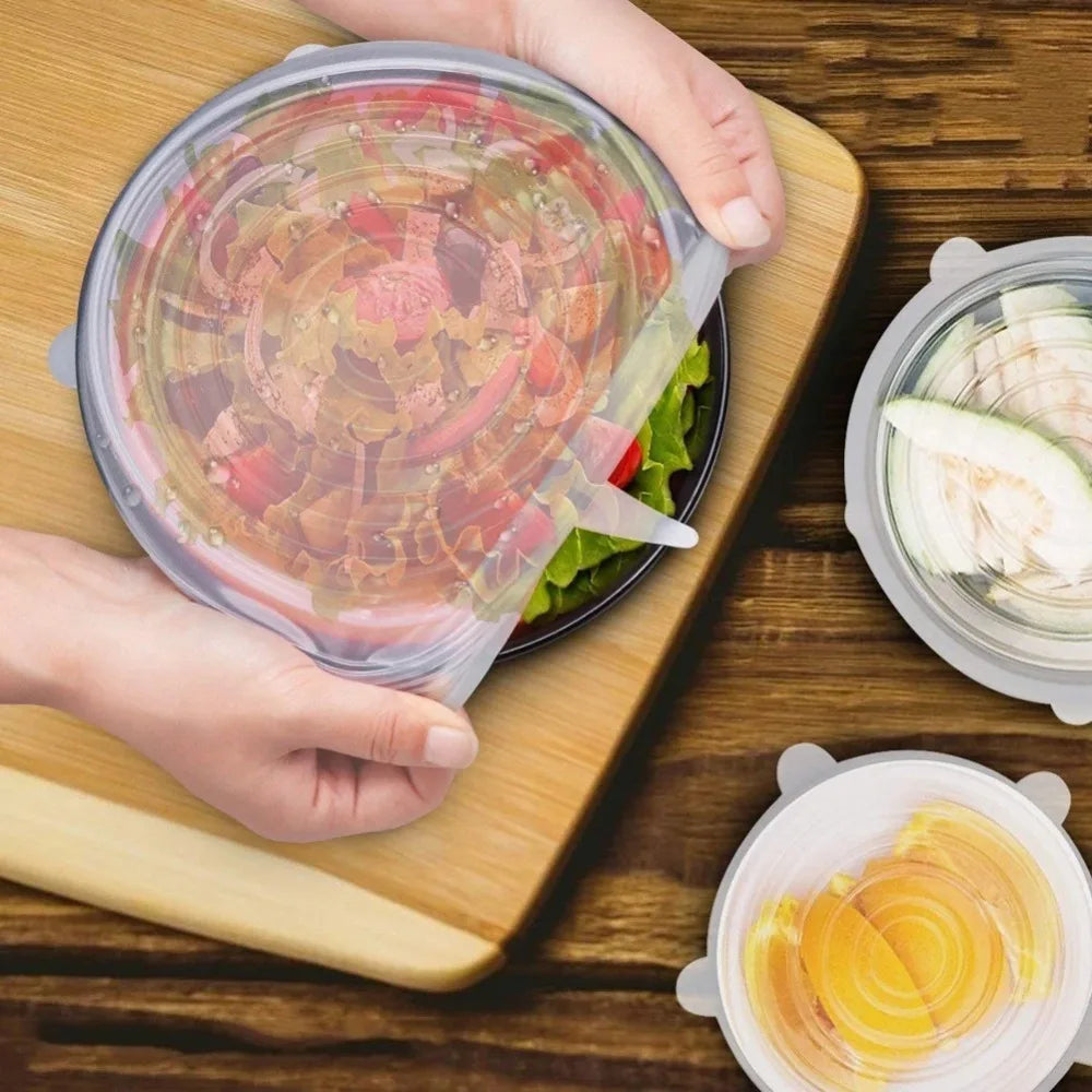 6PCS New Reusable Fresh-keeping Cover Kitchen Gadgets Non-slip Silicone Lids Stretch Bowl Cap