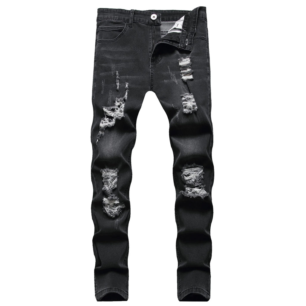 2026 Spring Summer New Men Denim Pants Casual Slim Fit Skinny Ripped Versatile Fashion Long Jeans Men