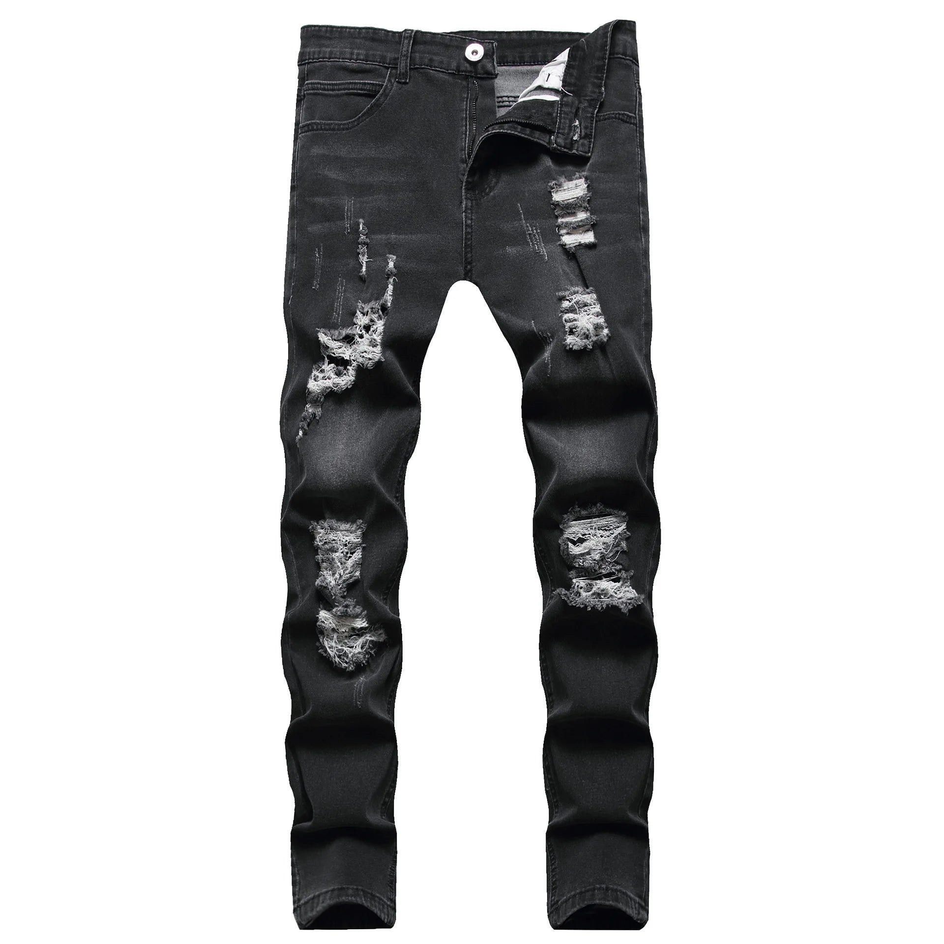 2026 Spring Summer New Men Denim Pants Casual Slim Fit Skinny Ripped Versatile Fashion Long Jeans Men