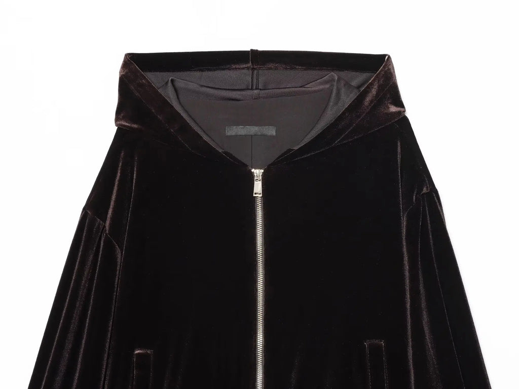 HH Woman Hooded Long Sleeves Zipper Velvet Jacket Drawstring Straight Wide Leg Pants Female Autumn Casual Loose Two Piece Set