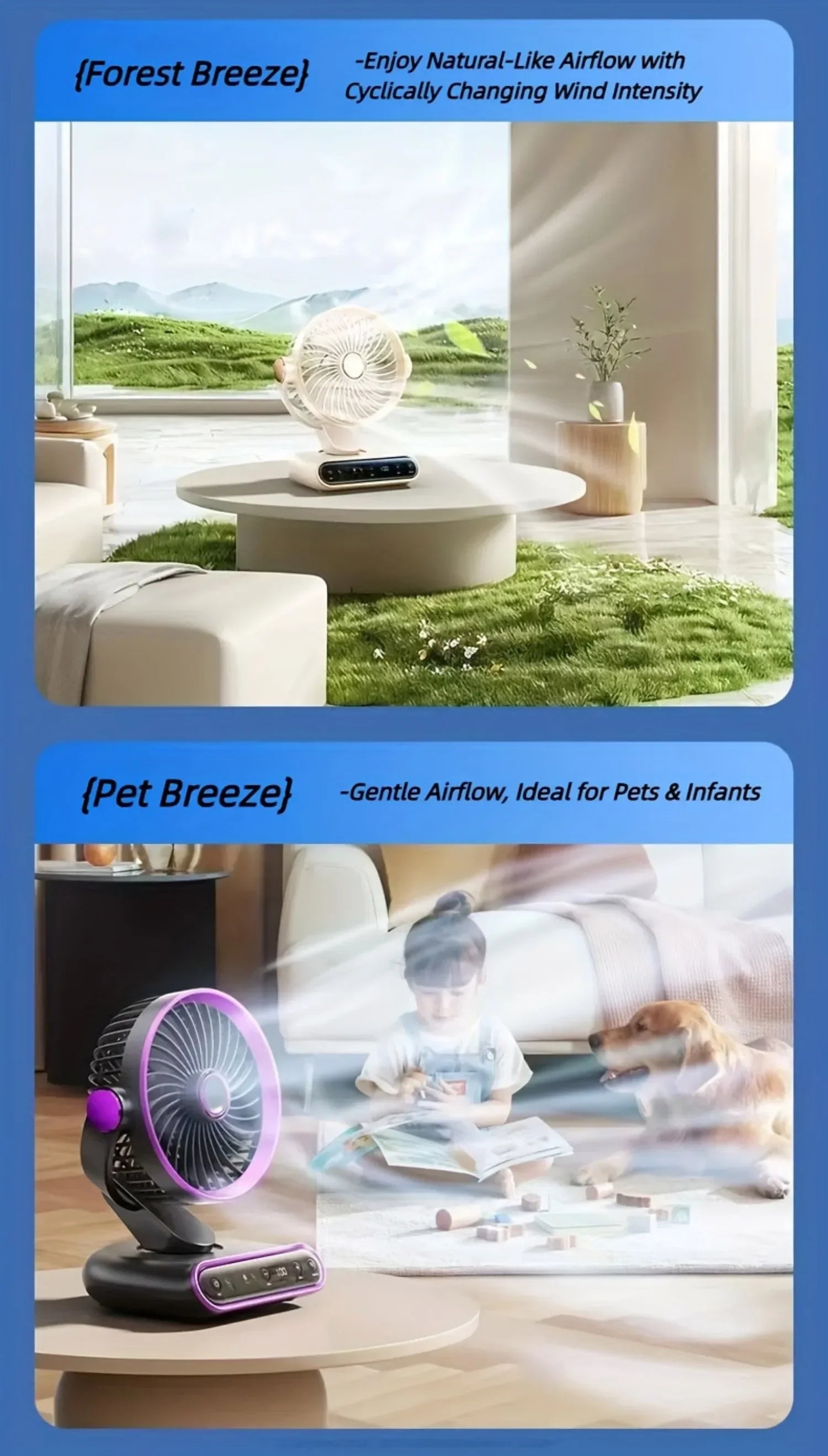 Air Circulation AI Fan Desktop Portable Rechargeable Fan Smart 100 Speed Stepless Quiet Brushless Motor Type-C Baby Sleep Wind