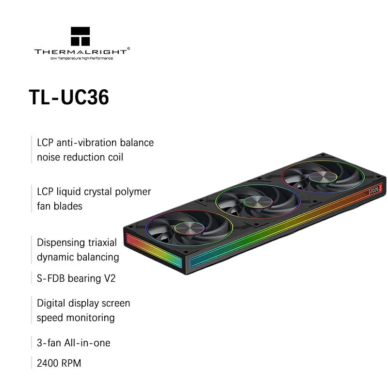 Thermalright TL-UC12/24/36 Performance Level Fan Pressure Fan ARGB Infinity Mirror Smart Speed Display 2400 RPM PWM Temperature