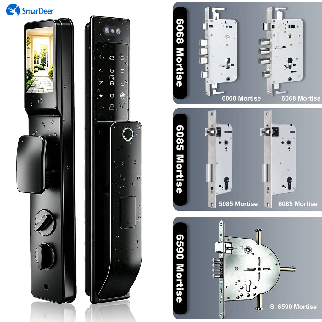3D Face & Palm Vein Smart Door Lock, IP66 Waterproof Dual Biometric Lock, Fits Euro 6068/6085/5572 & Israel 6590 Lock Bodies