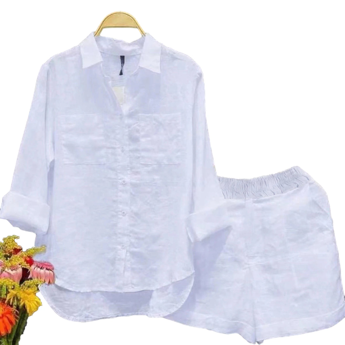 Fashion 2 Piece Sets Women Elegant Slim Long Sleeve Irregular Top With High Waist Shorts Set Streetwear