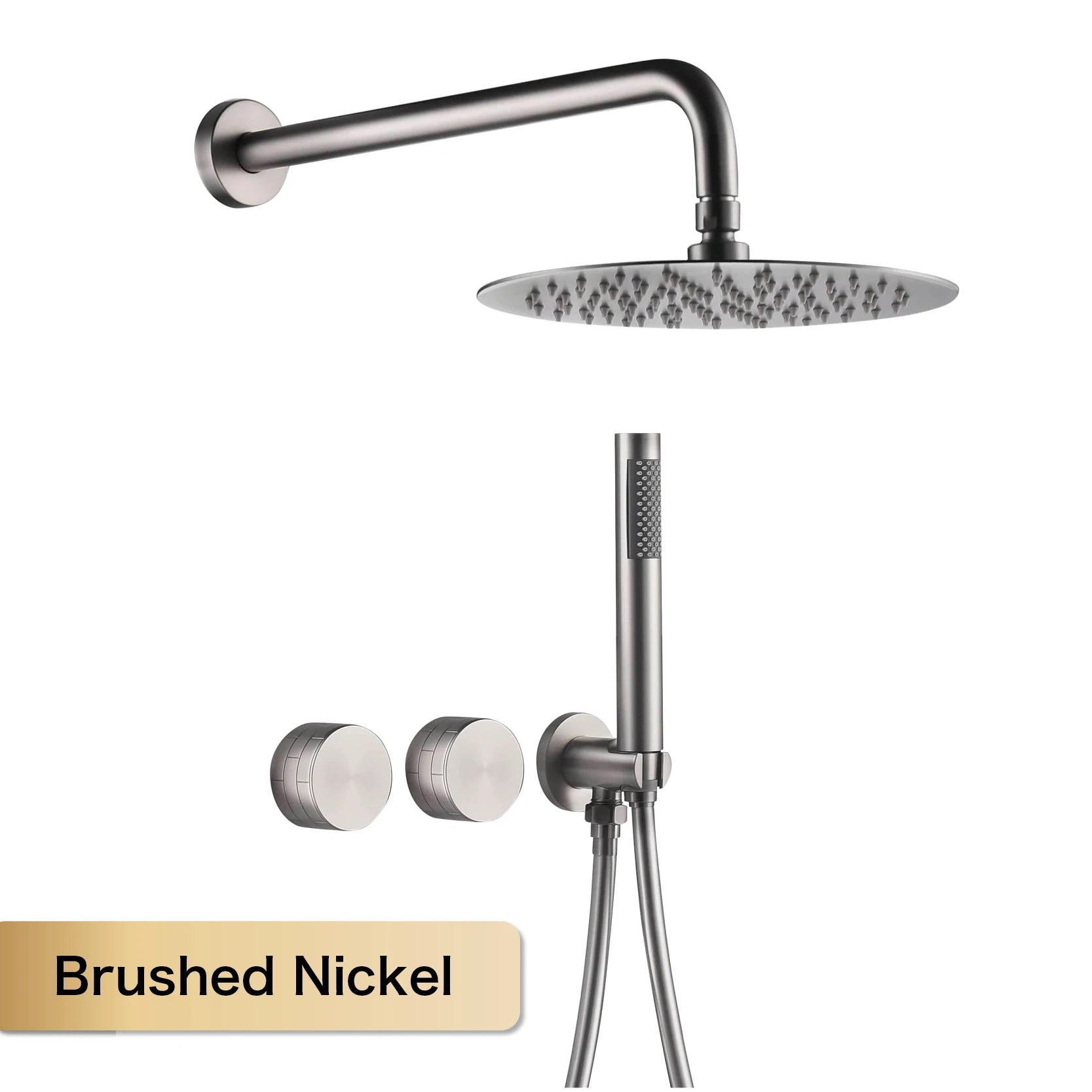 Luxury Gun Gray Brass Wall Mounted Shower System with Embedded Design, Dual Handle Hot and Cold Water, Simple Bathroom Faucet