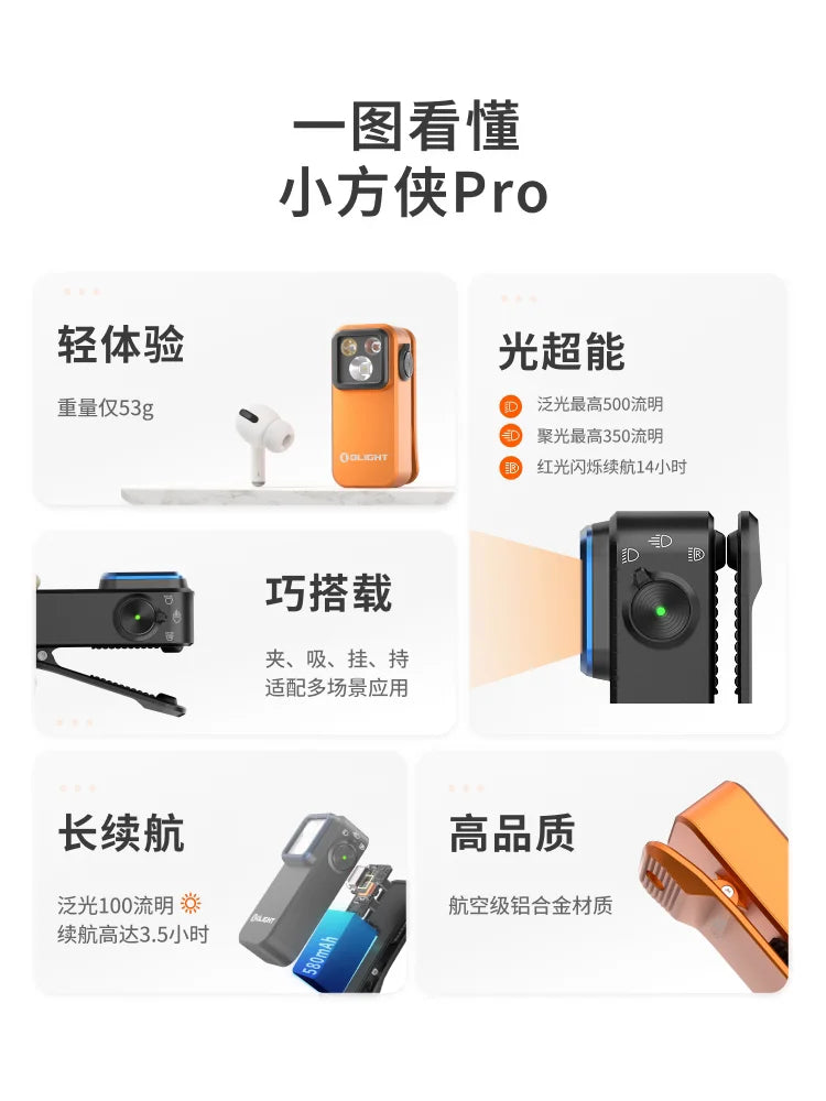 OLIGHT Oclip Pro S Ultra Portable Outdoor Flashlight Strong Light Camping Mini Torch 500LM Aluminum Alloy Flashlight Accessories