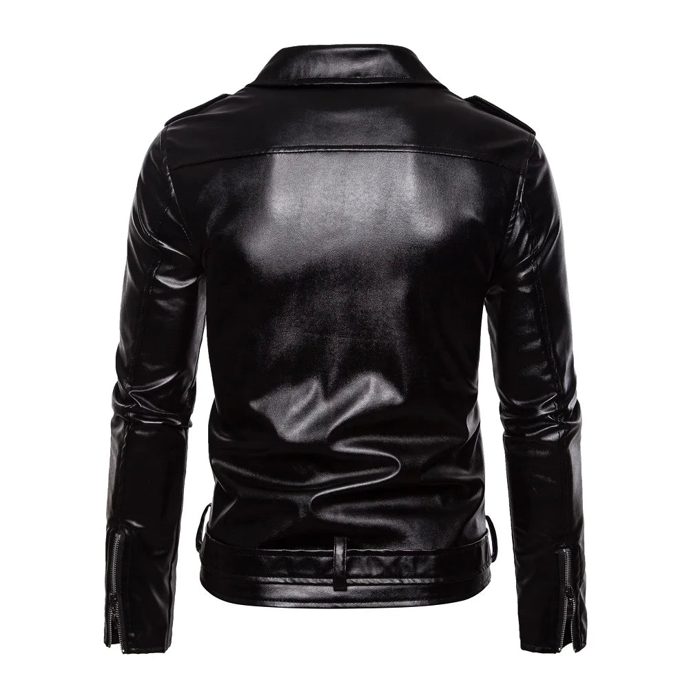 2023 Men's Autumn and Winter Lapel Leather Jacket Business Casual Oblique Zipper PU Leather Motorcycle Leather Jacket