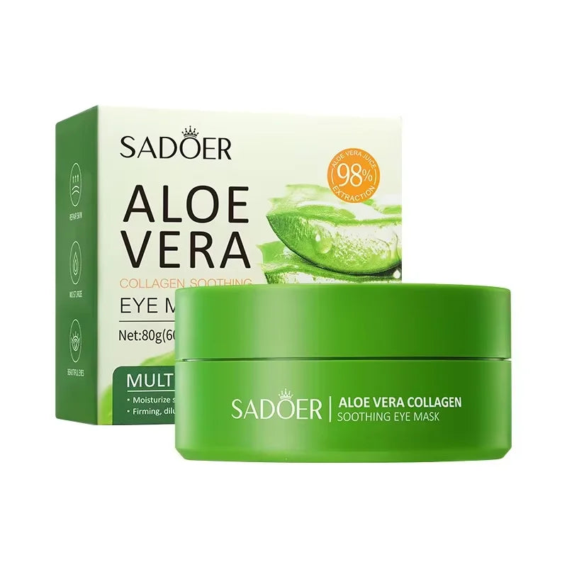 SADOER Aloe Vera Collagen Eye Mask 60pcs Hydrating Moisturizing Firming Reduce Dark Circles Under Eye Pads Skin Care