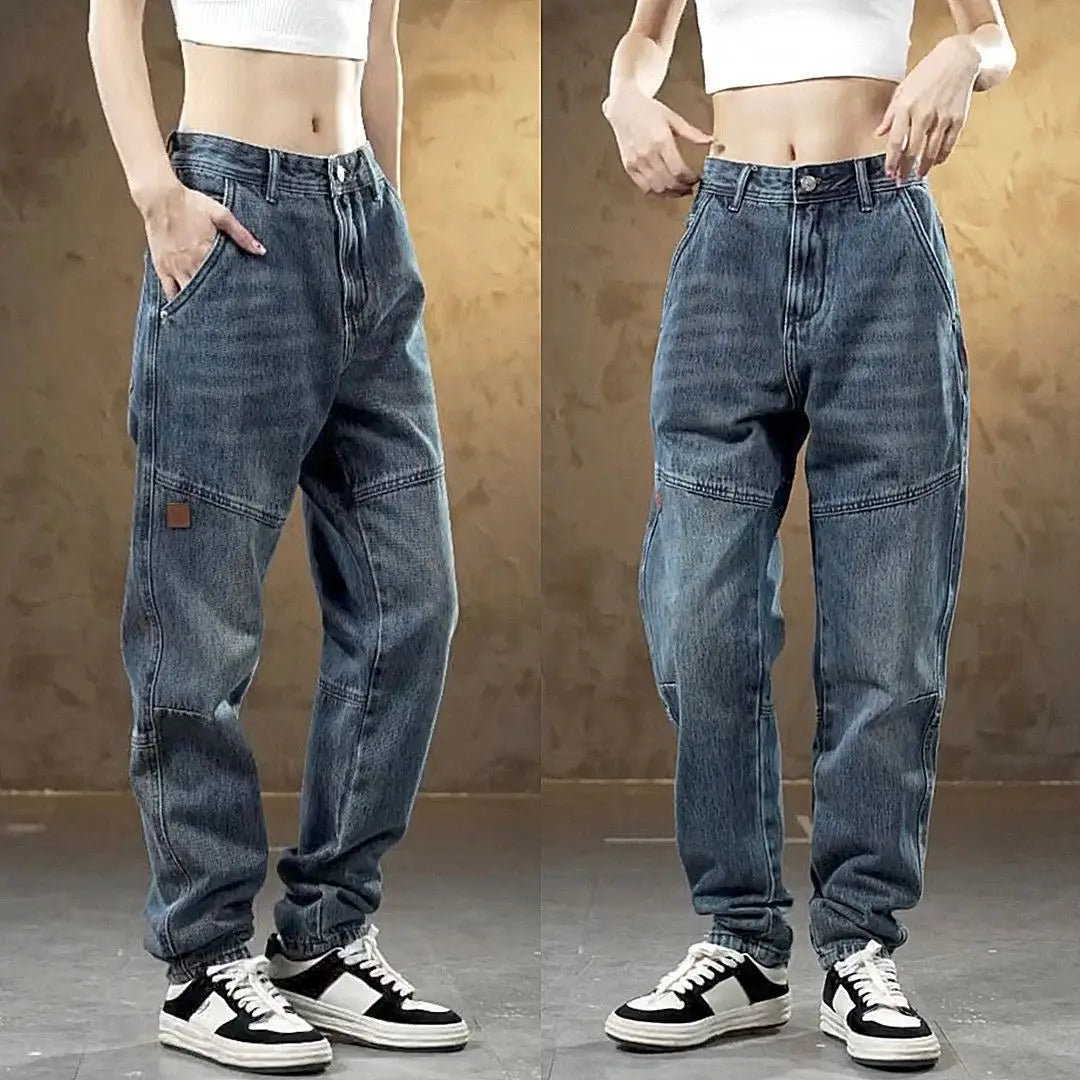 High-end Luxury Man Clothes 2026 New Men's Splicing Trend Stretch Straight Jeans Loose Harlan Low Rise Pants Casual Trousers