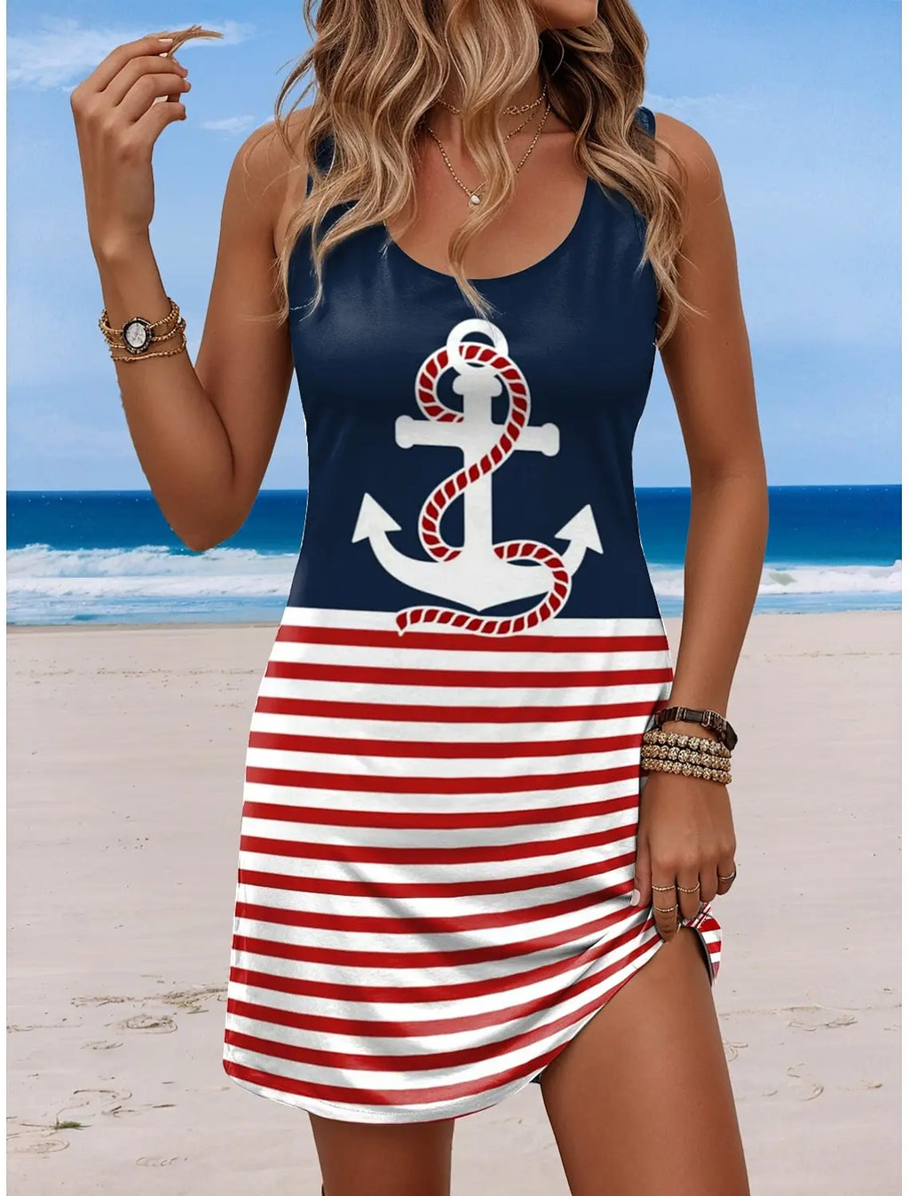 Women's Elegant Sleeveless U-Neck Dress Casual Loose Printed Long Maxi Dress Soft Fabric A-Line Design For Summer Beach Daily