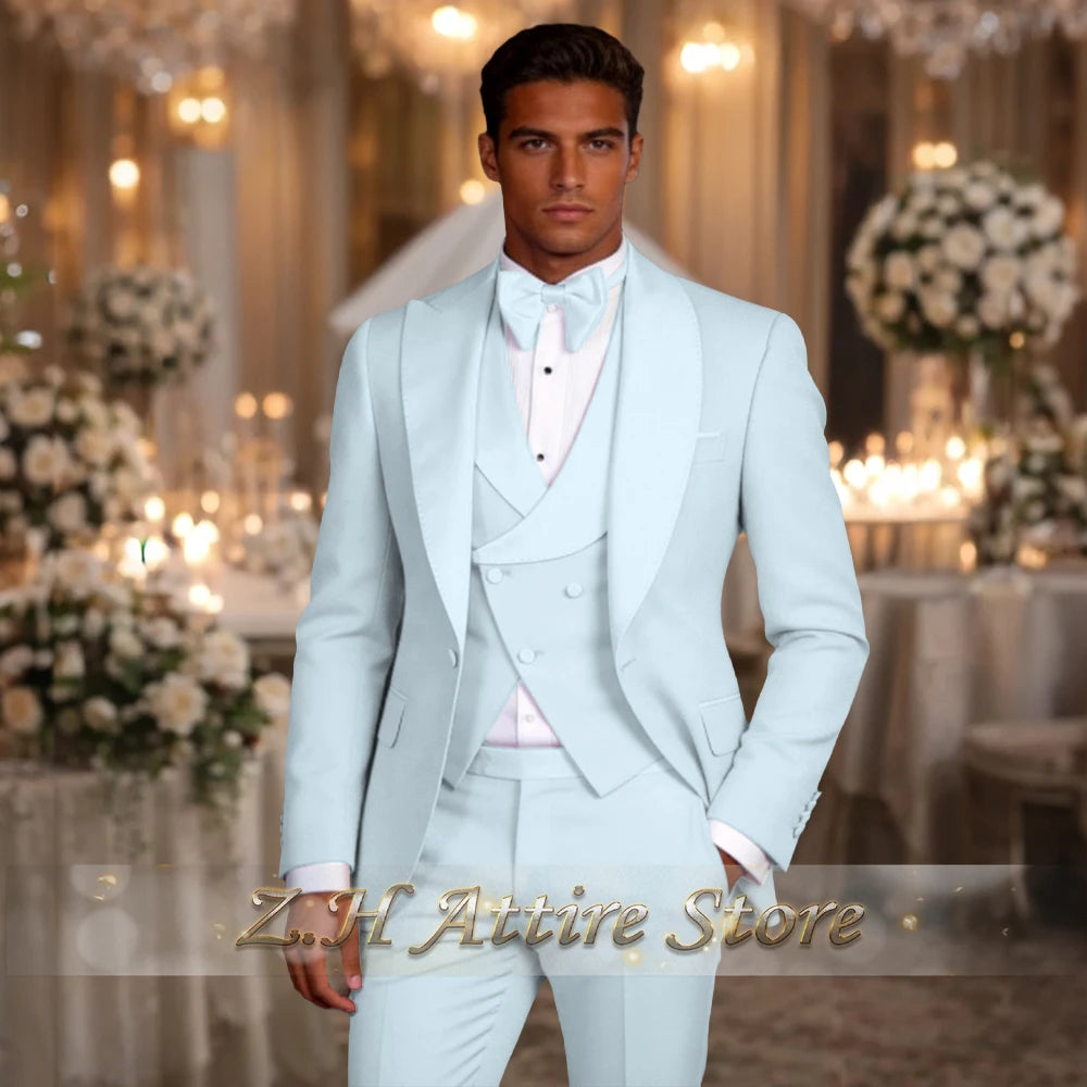 Elegant Pink Men's 3pcs Suit Spliced Satin Lapel Jacket Vest Pants Custom-Made Set for Wedding Groom Cocktail Birthday Party