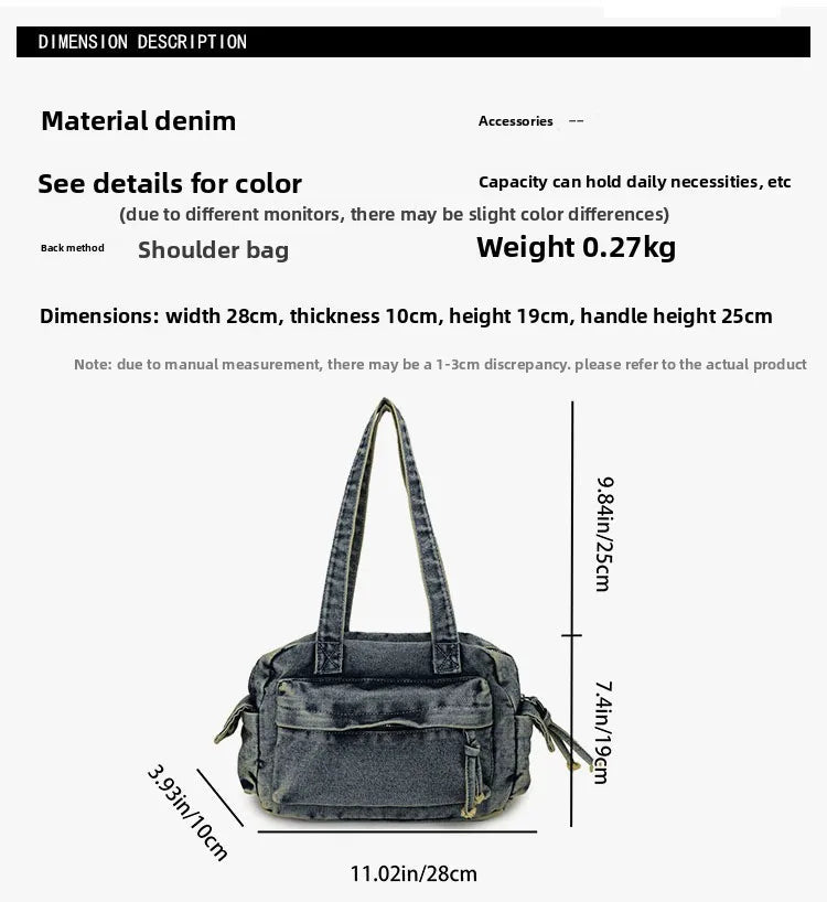 Trendy Vintage Denim Top Handle Bag Women Fashion Spring Shoulder Bag Casual Comfortable and Versatile Texture Storage Bag
