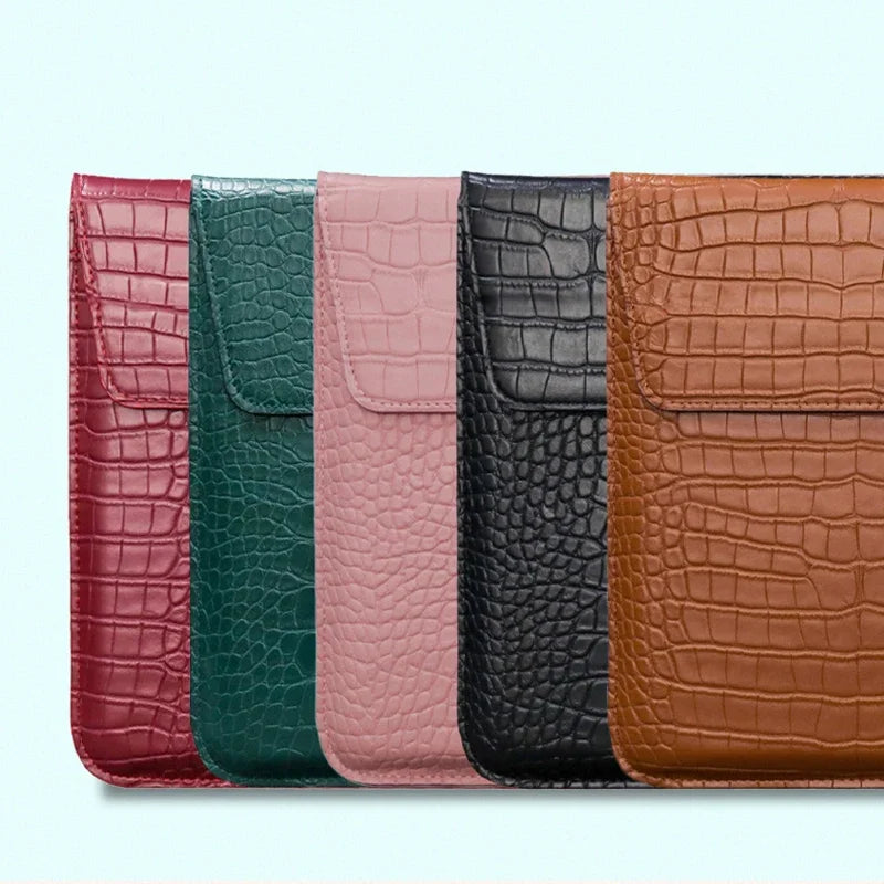Crocodile Leather Flip Laptop Sleeve For Macbook Neo 13 2026 14 15 16 11 12 Inch HP Lenovo Notebook Pouch Unisex Envelope Sleeve