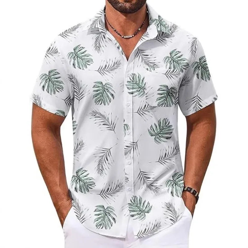 2026 New Beach Surfing Men's Shirt 3D Digital Geometry Hawaiian Printed Short Sleeve Shirt
