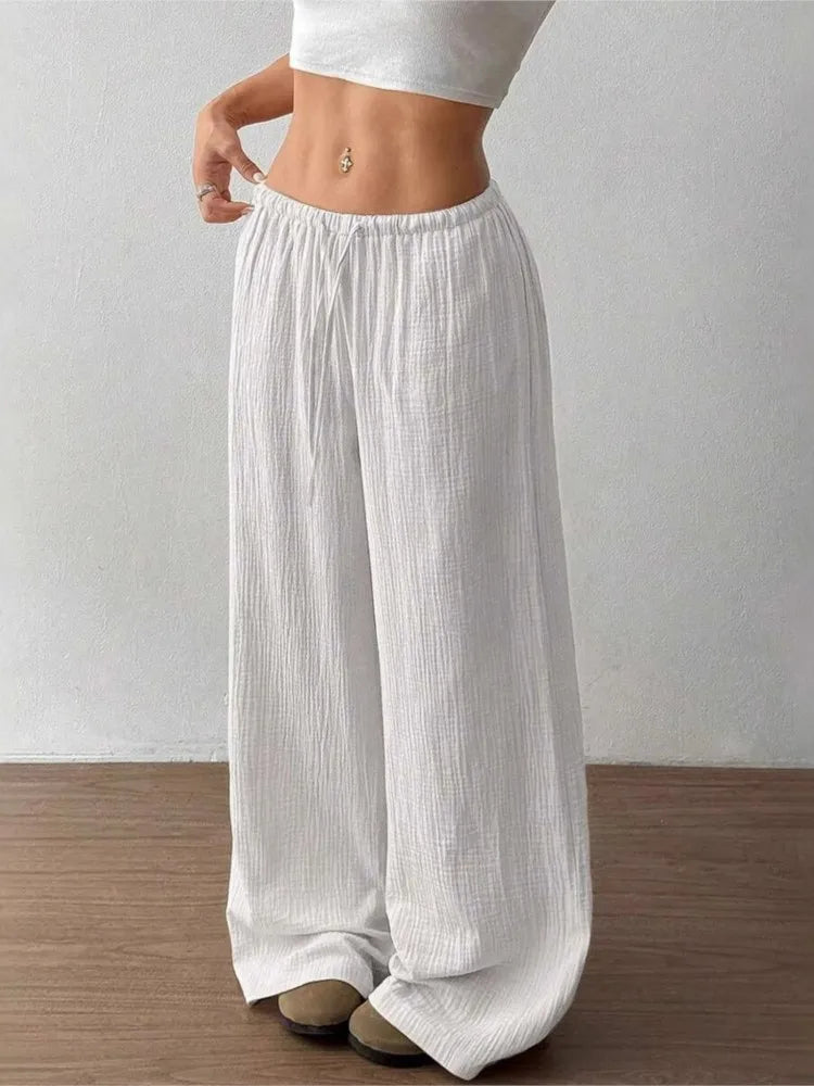 Women's Elegant Versatile Elastic Waist Comfortable Casual Pant Slightly Elastic Simple Solid Color High Waist Wide-leg Pants