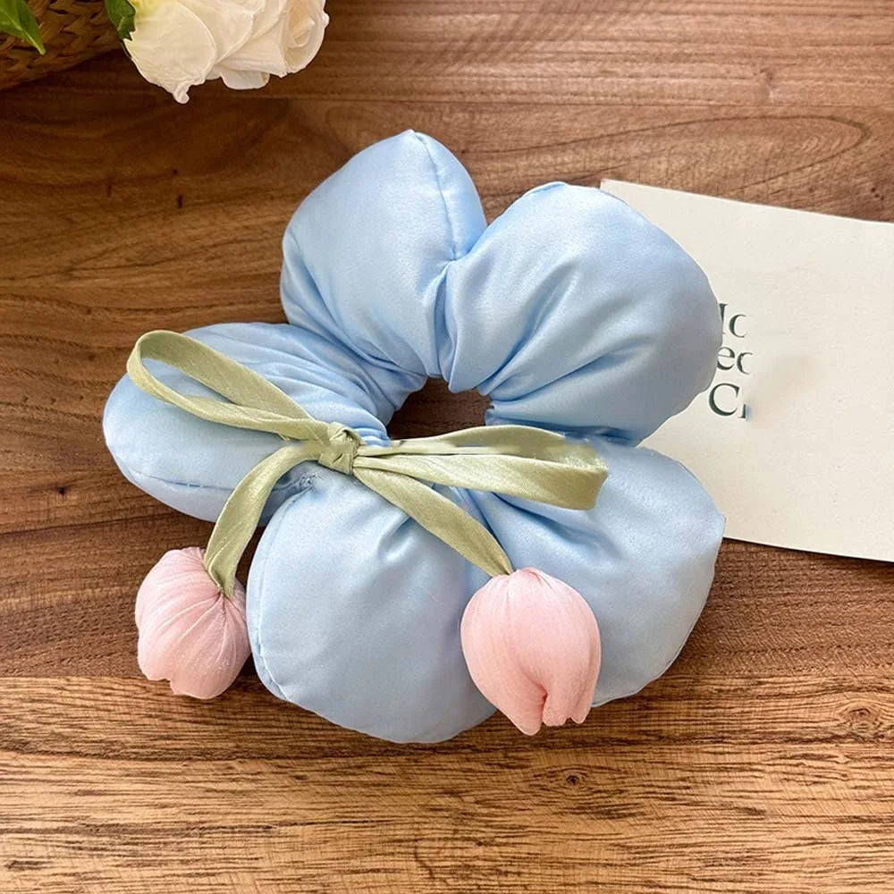 Sweet Tassels Tulip Hair Rope Cloth Bowknot Flower Hair Ring Hair Accessories Headdress Elastic Hair Band Women