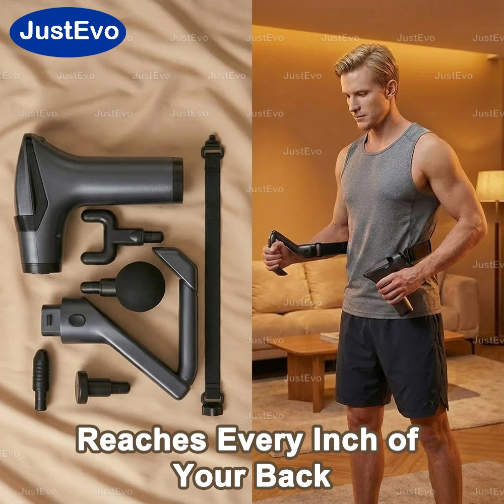 Long Handle Massage Gun Deep Tissue Percussion Back Massager Electric Muscle Soreness Relief Fascia Gun with Belt 4 Heads