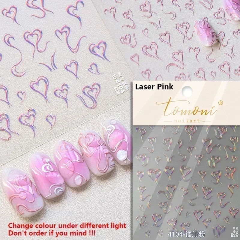 5D Gradient Love Gem Glitter Love Heart Colorful Cat's Eye Rhinestone Soft Self Adhesive Nail Art Stickers Shiny Manicure Decals