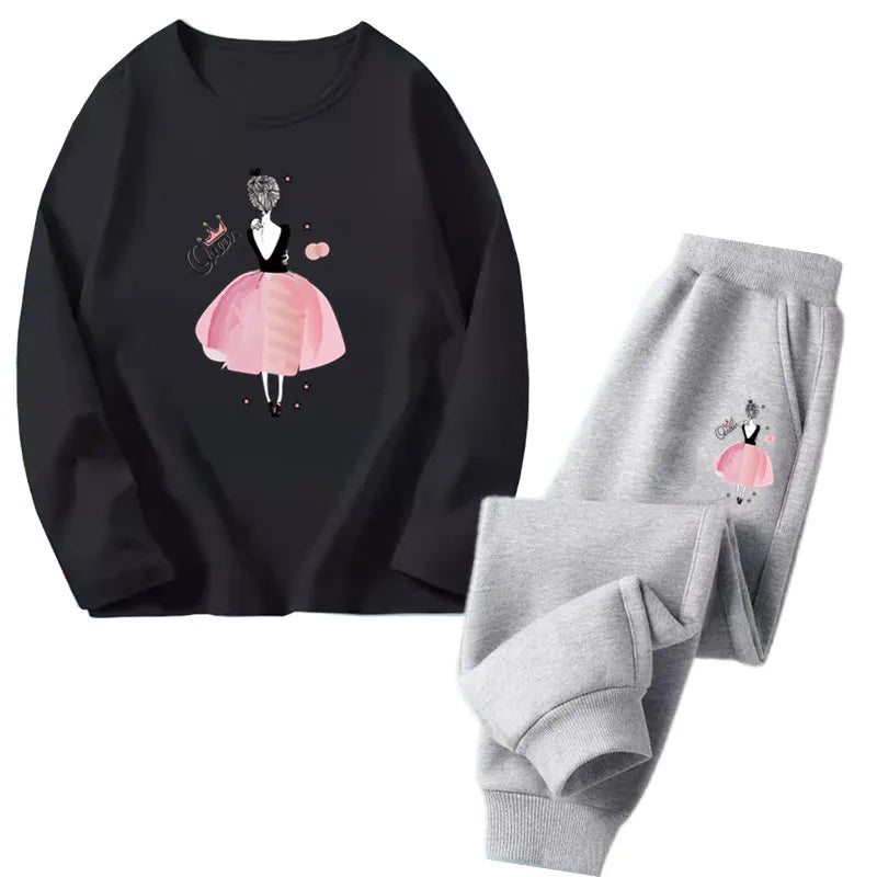 Spring Autumn Toddler Girls Fashion Set Kawaii Print Long Sleeve T-Shirt And Pants Two-Piece Casual Clothing Outfit for Girls