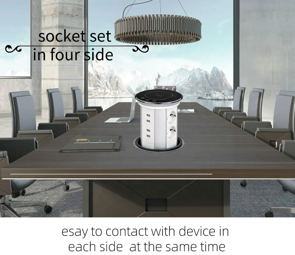 EU kitchen pop-up table socket, with wireless charger Protector intelligent desktop electric socket, automatic electric lift