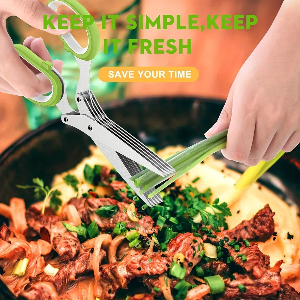 1/2pcs 5-layer Scallion Scissors Stainless Steel Multifunctional Shredded Paper Cutter Vegetable Onion Shears Kitchen Gadgets