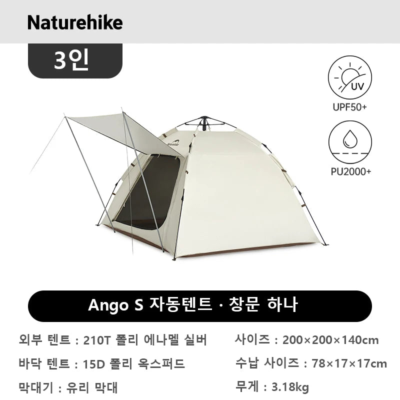 Naturehike Ango S  3 4 Person Tent Outdoor Automatic Tent Family Waterproof Park Tent One-Touch Tent Portable Sun Shelter Tent