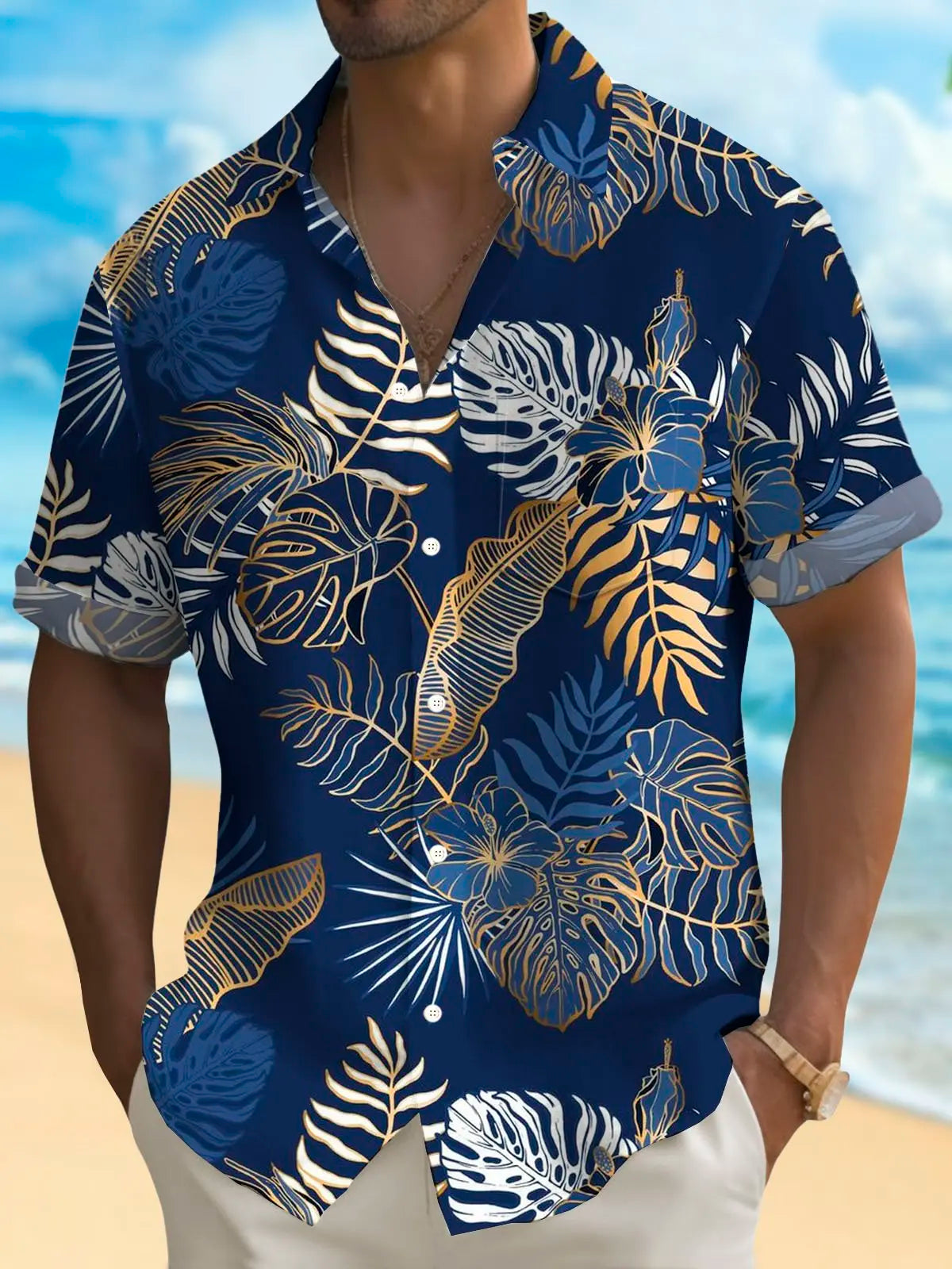 Hawaiian Plant Golden Leaves 3D Print Men's Hawaiian Shirt Outdoor Street Casual Summer Turndown Short Sleeve Polyester Shirt