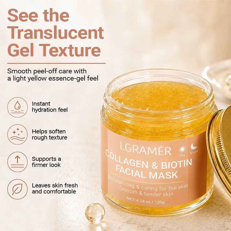30g/60g/120g Collagen & Biotin Facial Mask,Day & Night Use, Moisturizing Hydrating, Make Skin Smooth Tender Daily Skin Care Mask