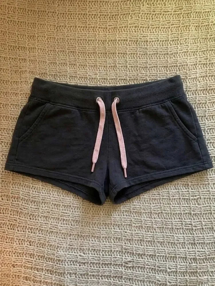 Aesthetic Y2K Super Shorts Cute Goth Casual Women Short Letter Embroidery Solid Shorts Sexy Fashion Patchwork Street Emo Girl
