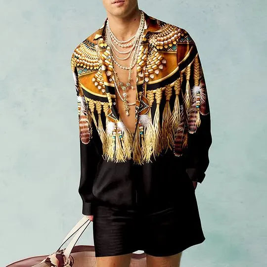 2PCS Suits Men Fashion Shirts+Shorts Two Piece Sets Hawaii Shirts Luxury European Shirt Sets Beach Vocation Outfits Streetwear