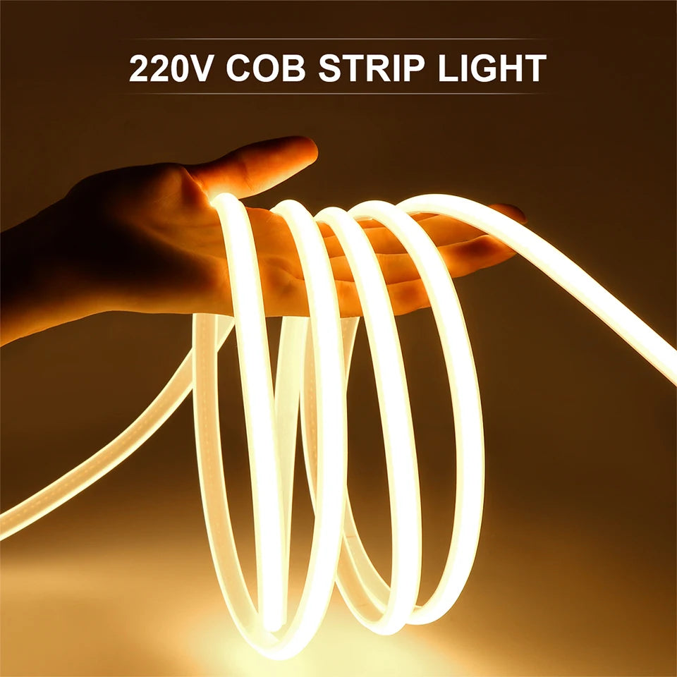 288 LEDs/m IP67 Waterproof AC110V/220V COB LED Strip Light EU/US Plug for Home Hotel Theater Outdoor Advertising Sign Decoration