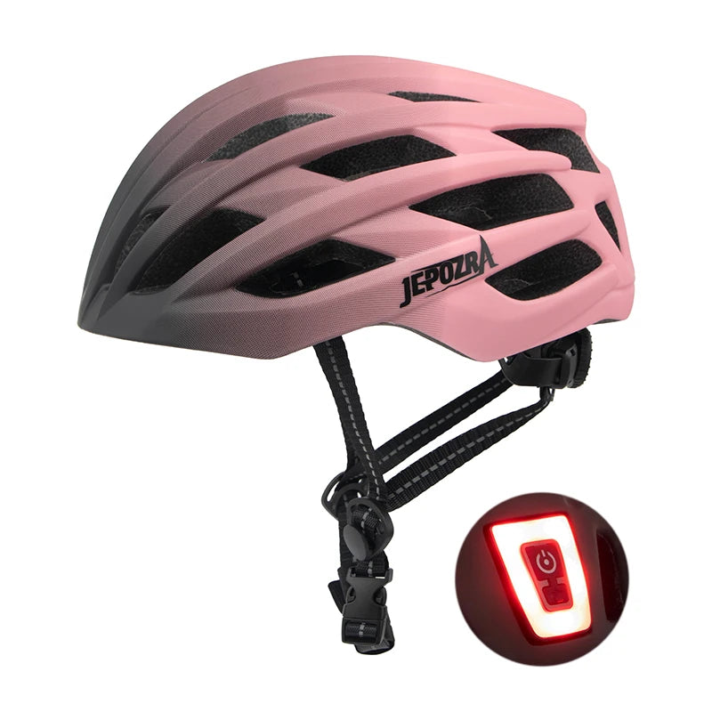 JEPOZRA Cycling Helmet Man Women LED Light Helmet Road Mountain Bike Helmet Bicycle Helmet Rechargeable Brim Design Helmet