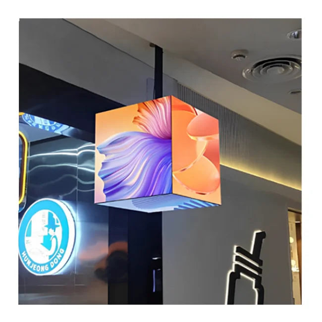 Cube Screen Indoor/Outdoor Electronic Advertising Display with  Hanging Side Seat Mounting Option