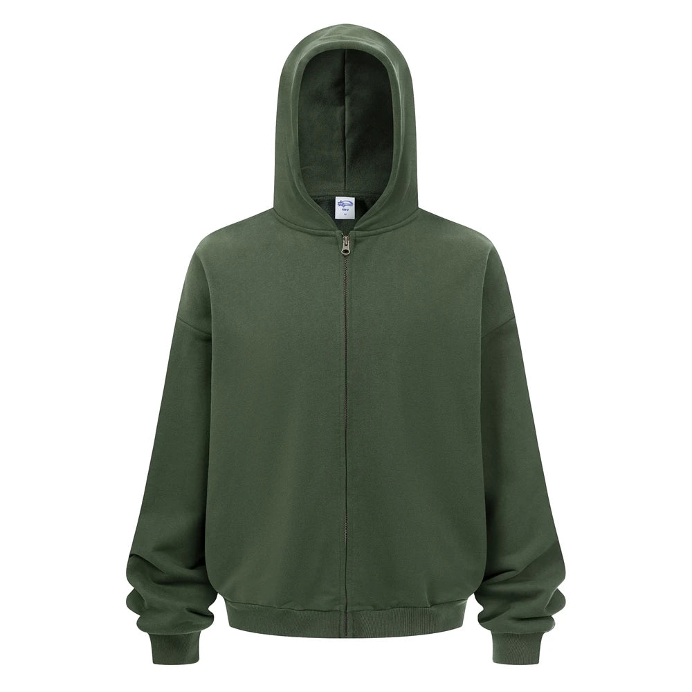 ZODF Trendy Winter Man Warm 430gsm Fleece Zipper Hoodies Unisex Solid Loose Zip-Up Hooded Coats Brand Outfit HY1130