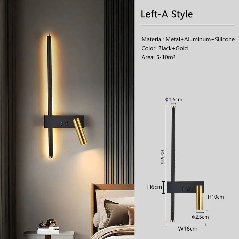 Modern LED Wall Lamps with Switch for Bedroom Indoor LED Wall Lights with 350° Rotatable Spotlight for Kitchen Dinning Room Home