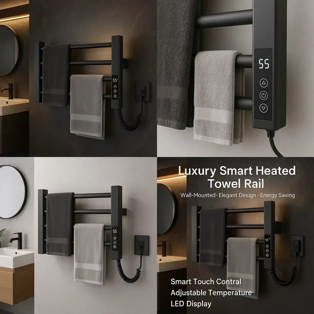 Traditional Wall Mounted Electric Towel Rail Small Towel Warmer Black Electric Heated Towel Rail