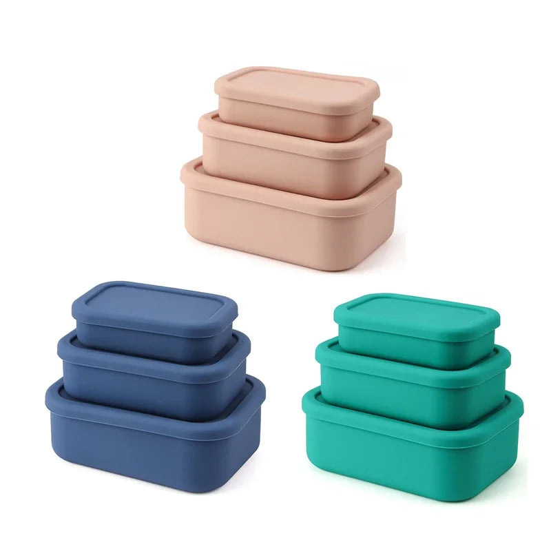 3Pcs/set(300ml+700ml+1300ml) Silicone Lunch Box,Microwaveable Bento Box,Food Container With Lid For School Work Travel Leakproof