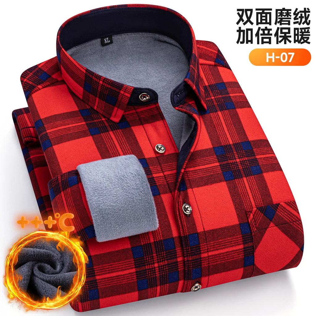 Autumn Winter New Fleece Plaid Shirt For Men Business Thickened Warm Double-sided Fleece Casual Non-ironing Fashion Check Shirts