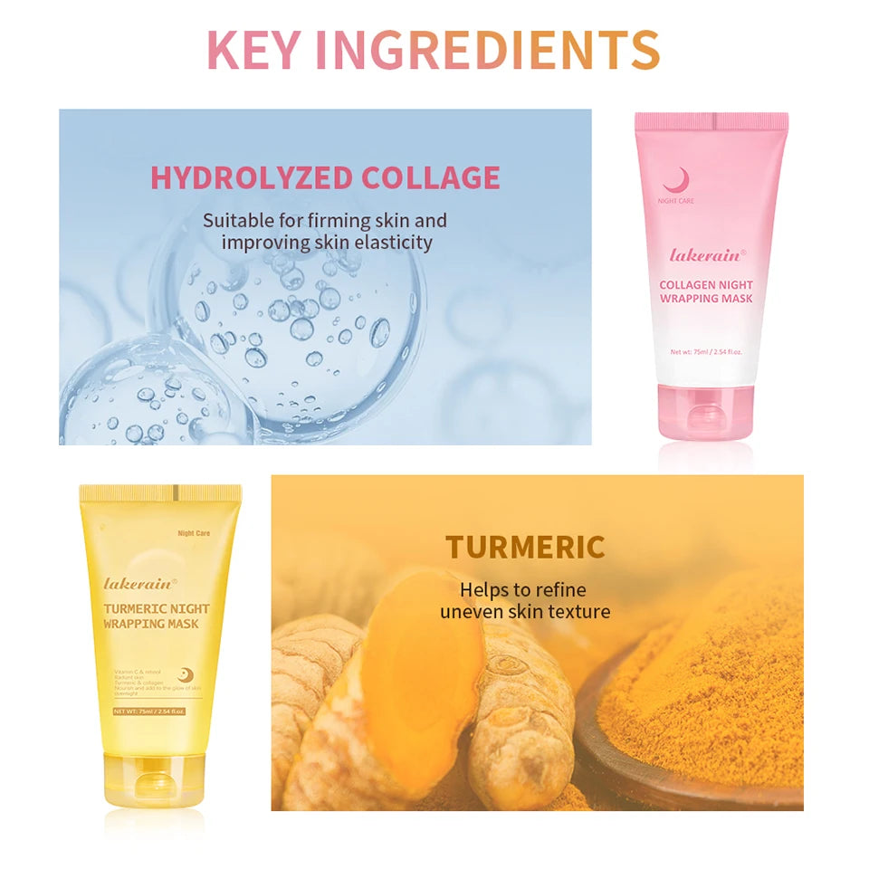 Korean Turmeric Collagen Bio Pack Night Mask Peel Off Sleeping Mask Anti-Aging Lifting Moisturizing Deep Repair Facial Skin Care