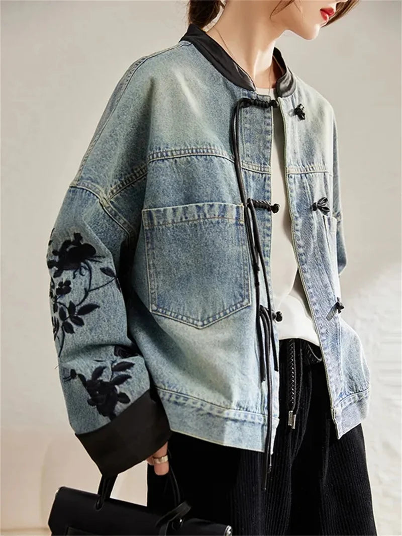 Denim Jacket For Women in Spring and Autumn 2024 New Embroidered Chinese Style Fashion Versatile Denim Clothing High-end women's