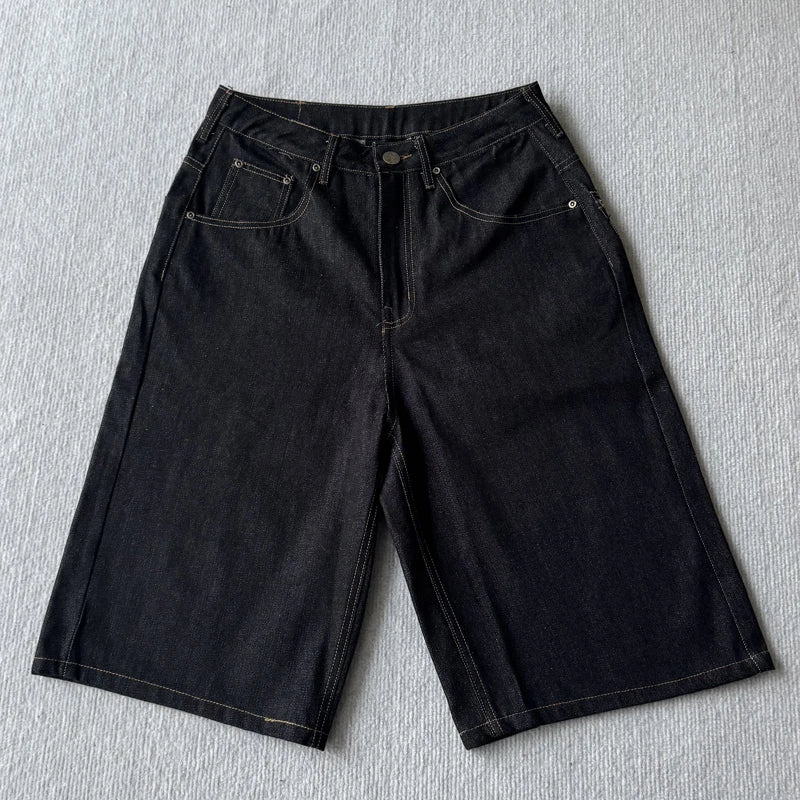 New High Quality American Retro Derchutze Denim Shorts Embroidered Patterns Men's Straight Leg Pants Stock
