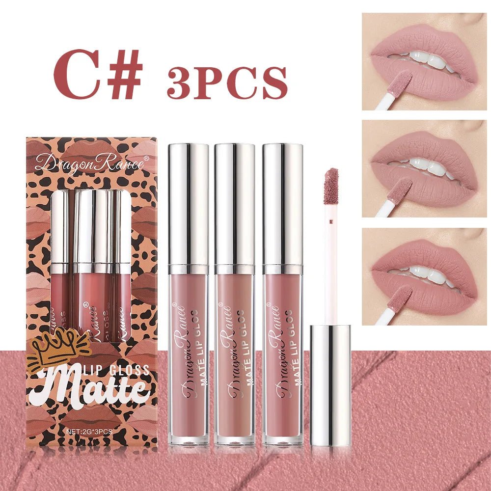 3-Pack Non-Stick Matte Lip Gloss Set Liquid Lipstick Gift Box Set of 3 Long-Lasting Comfortable Matte Finish Lip Colors