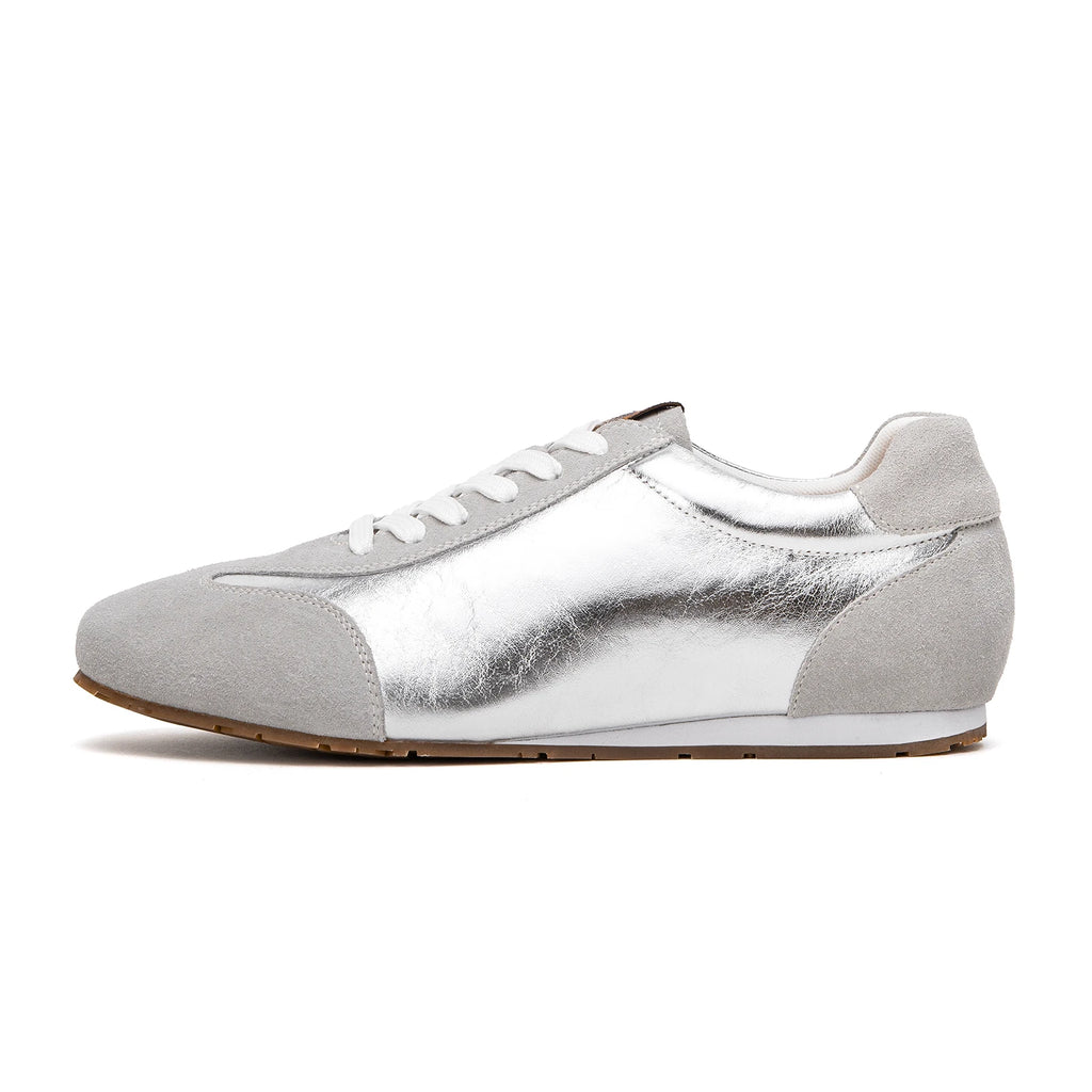 CHCH Women's Vulcanized Shoes 2025 Autumn New Silver Lace Lightweight Sports Shoes Outdoor Casual Shoes