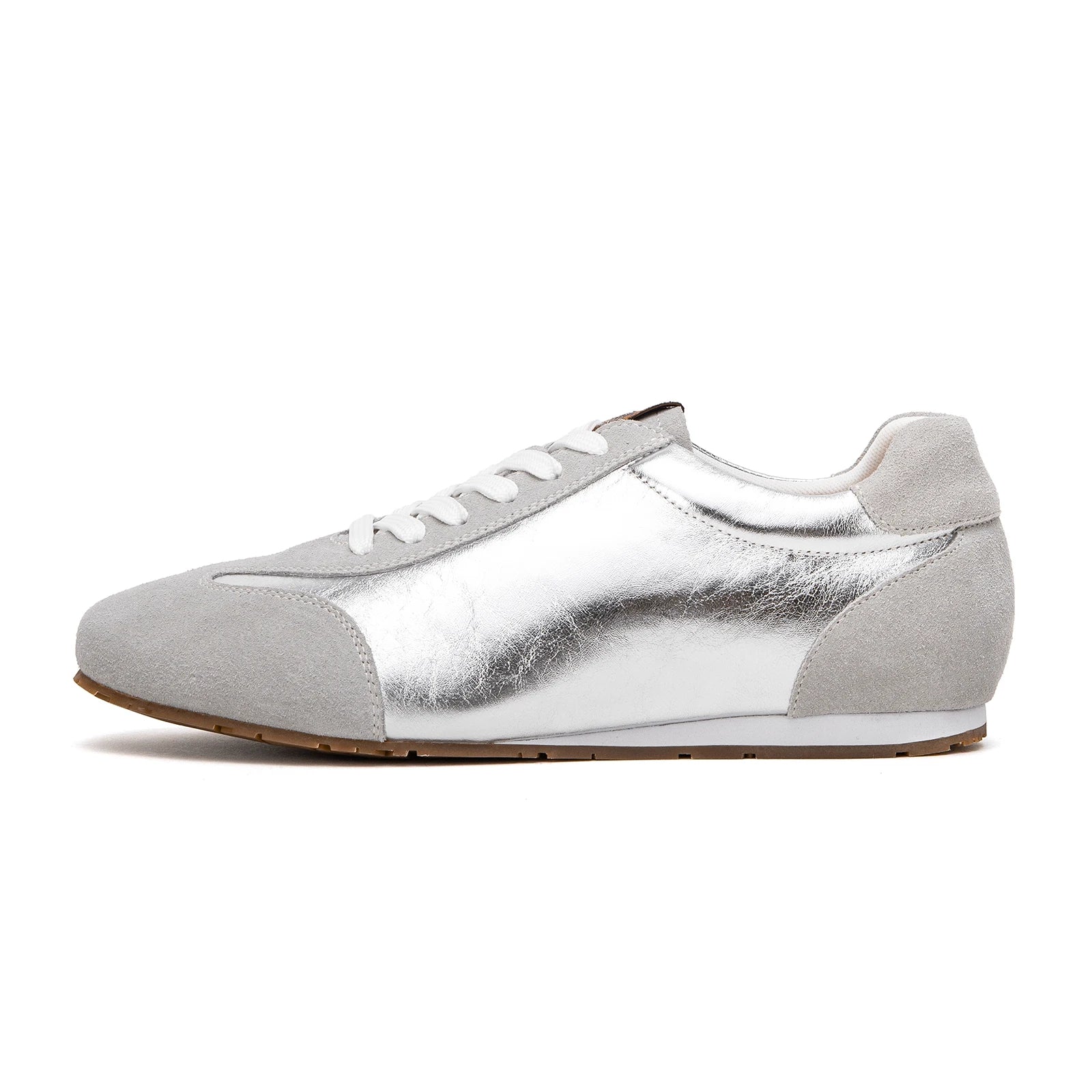 CHCH Women's Vulcanized Shoes 2025 Autumn New Silver Lace Lightweight Sports Shoes Outdoor Casual Shoes
